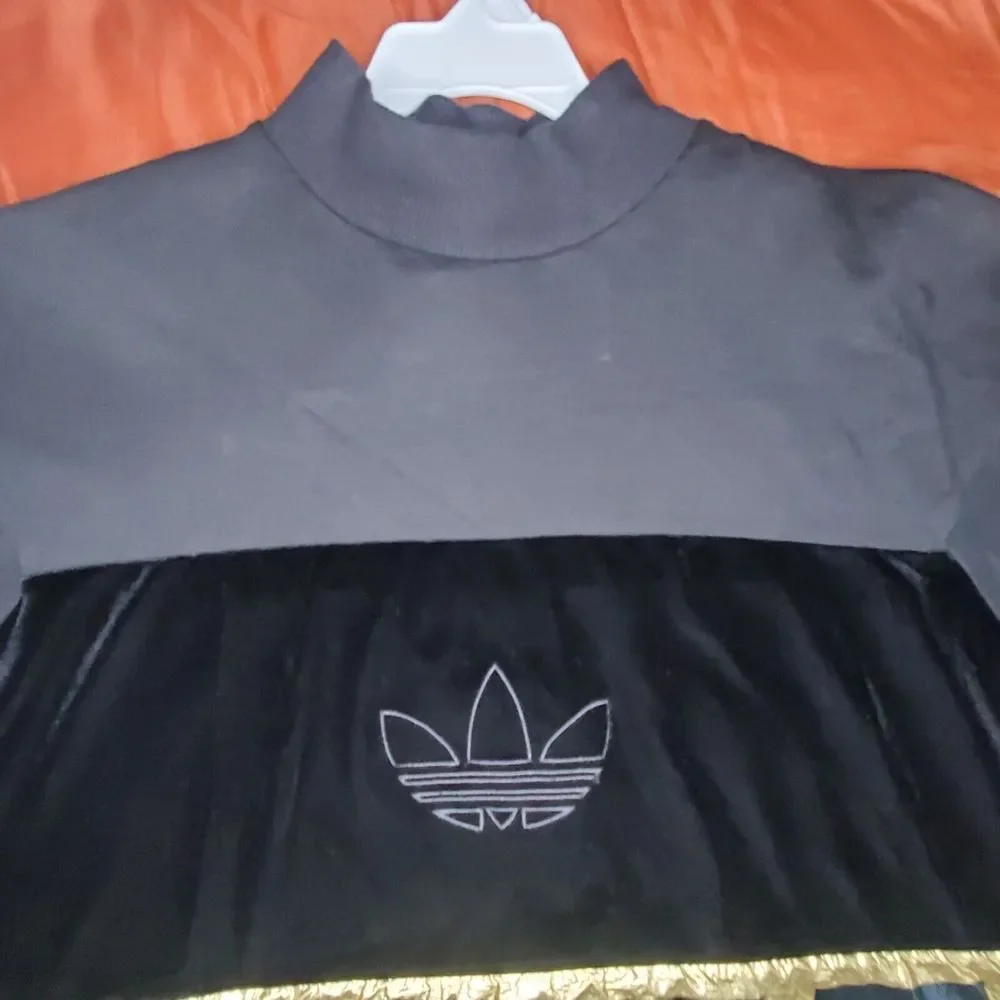Adidas‎ Womens Originals Oversize Sweater Tee Black Velvet Trefoil Baggy Small